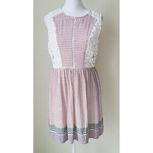 Esley Eyelet Lace Floral Dress Medium Cottagecore Fit & Flare White Red